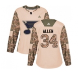 Women Adidas St. Louis Blues #34 Jake Allen Authentic Camo Veterans Day Practice NHL Jersey