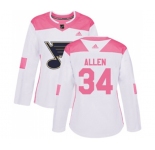 Women Adidas St. Louis Blues #34 Jake Allen Authentic White Pink Fashion NHL Jersey