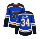 Women Adidas St. Louis Blues #34 Jake Allen Premier Royal Blue Home NHL Jersey