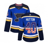 Women Adidas St. Louis Blues #40 Carter Hutton Authentic Blue USA Flag Fashion NHL Jersey