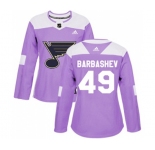 Women Adidas St. Louis Blues #49 Ivan Barbashev Authentic Purple Fights Cancer Practice NHL Jersey