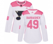 Women Adidas St. Louis Blues #49 Ivan Barbashev Authentic White Pink Fashion NHL Jersey