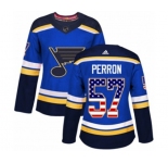Women Adidas St. Louis Blues #57 David Perron Authentic Blue USA Flag Fashion NHL Jersey