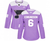 Women Adidas St. Louis Blues #6 Joel Edmundson Authentic Purple Fights Cancer Practice NHL Jersey