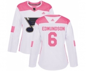 Women Adidas St. Louis Blues #6 Joel Edmundson Authentic White Pink Fashion NHL Jersey