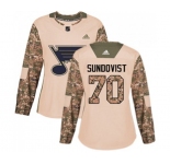 Women Adidas St. Louis Blues #70 Oskar Sundqvist Authentic Camo Veterans Day Practice NHL Jersey
