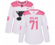 Women Adidas St. Louis Blues #71 Jordan Nolan Authentic White Pink Fashion NHL Jersey