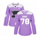 Women Adidas St. Louis Blues #78 Dominik Bokk Authentic Purple Fights Cancer Practice NHL Jersey