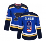 Women Adidas St. Louis Blues #9 Doug Gilmour Authentic Blue USA Flag Fashion NHL Jersey