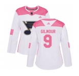 Women Adidas St. Louis Blues #9 Doug Gilmour Authentic White Pink Fashion NHL Jersey