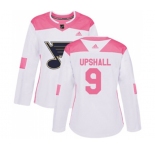 Women Adidas St. Louis Blues #9 Scottie Upshall Authentic White Pink Fashion NHL Jersey