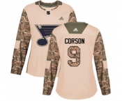 Women Adidas St. Louis Blues #9 Shayne Corson Authentic Camo Veterans Day Practice NHL Jersey