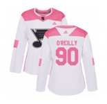 Women Adidas St. Louis Blues #90 Ryan O'Reilly Authentic White Pink Fashion NHL Jersey