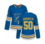 Women St. Louis Blues #50 Jordan Binnington Authentic Navy Blue Alternate Hockey Jersey