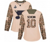 Women's St. Louis Blues #10 Brayden Schenn Authentic Camo Veterans Day Practice 2019 Stanley Cup Champions Hockey Jersey