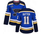 Women's St. Louis Blues #11 Brian Sutter Authentic Royal Blue Home 2019 Stanley Cup Champions Hockey Jersey