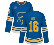 Women's St. Louis Blues #16 Brett Hull Authentic Navy Blue Alternate 2019 Stanley Cup Champions Hockey Jersey