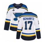 Women's St. Louis Blues #17 Jaden Schwartz Authentic White Away 2019 Stanley Cup Champions Hockey Jersey