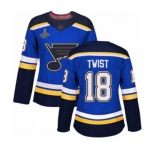 Women's St. Louis Blues #18 Tony Twist Authentic Royal Blue Home 2019 Stanley Cup Champions Hockey Jersey