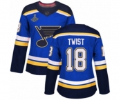 Women's St. Louis Blues #18 Tony Twist Authentic Royal Blue Home 2019 Stanley Cup Champions Hockey Jersey