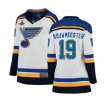 Women's St. Louis Blues #19 Jay Bouwmeester Fanatics Branded White Away Breakaway 2019 Stanley Cup Champions Hockey Jersey