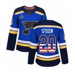 Women's St. Louis Blues #20 Alexander Steen Authentic Blue USA Flag Fashion 2019 Stanley Cup Champions Hockey Jersey