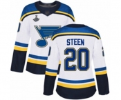 Women's St. Louis Blues #20 Alexander Steen Authentic White Away 2019 Stanley Cup Champions Hockey Jersey