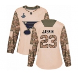 Women's St. Louis Blues #23 Dmitrij Jaskin Authentic Camo Veterans Day Practice 2019 Stanley Cup Champions Hockey Jersey