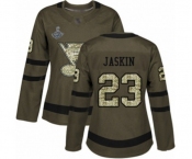 Women's St. Louis Blues #23 Dmitrij Jaskin Authentic Green Salute to Service 2019 Stanley Cup Champions Hockey Jersey
