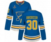 Women's St. Louis Blues #30 Martin Brodeur Authentic Navy Blue Alternate 2019 Stanley Cup Champions Hockey Jersey