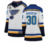 Women's St. Louis Blues #30 Martin Brodeur Fanatics Branded White Away Breakaway 2019 Stanley Cup Champions Hockey Jersey