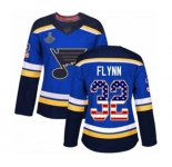 Women's St. Louis Blues #32 Brian Flynn Authentic Blue USA Flag Fashion 2019 Stanley Cup Champions Hockey Jersey