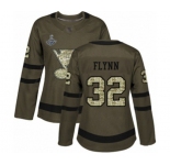 Women's St. Louis Blues #32 Brian Flynn Authentic Green Salute to Service 2019 Stanley Cup Champions Hockey Jersey