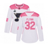 Women's St. Louis Blues #32 Brian Flynn Authentic White Pink Fashion 2019 Stanley Cup Champions Hockey Jersey