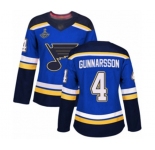 Women's St. Louis Blues #4 Carl Gunnarsson Authentic Royal Blue Home 2019 Stanley Cup Champions Hockey Jersey