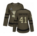 Women's St. Louis Blues #41 Robert Bortuzzo Authentic Green Salute to Service 2019 Stanley Cup Champions Hockey Jersey