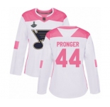 Women's St. Louis Blues #44 Chris Pronger Authentic White Pink Fashion 2019 Stanley Cup Champions Hockey Jersey