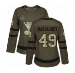 Women's St. Louis Blues #49 Ivan Barbashev Authentic Green Salute to Service 2019 Stanley Cup Champions Hockey Jersey