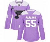 Women's St. Louis Blues #55 Colton Parayko Authentic Purple Fights Cancer Practice 2019 Stanley Cup Champions Hockey Jersey
