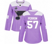 Women's St. Louis Blues #57 David Perron Authentic Purple Fights Cancer Practice 2019 Stanley Cup Champions Hockey Jersey