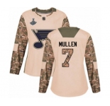 Women's St. Louis Blues #7 Joe Mullen Authentic Camo Veterans Day Practice 2019 Stanley Cup Champions Hockey Jersey