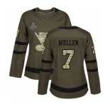 Women's St. Louis Blues #7 Joe Mullen Authentic Green Salute to Service 2019 Stanley Cup Champions Hockey Jersey