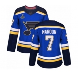 Women's St. Louis Blues #7 Patrick Maroon Authentic Royal Blue Home 2019 Stanley Cup Champions Hockey Jersey