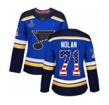 Women's St. Louis Blues #71 Jordan Nolan Authentic Blue USA Flag Fashion 2019 Stanley Cup Champions Hockey Jersey