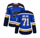 Women's St. Louis Blues #71 Jordan Nolan Authentic Royal Blue Home 2019 Stanley Cup Champions Hockey Jersey