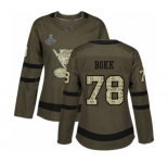Women's St. Louis Blues #78 Dominik Bokk Authentic Green Salute to Service 2019 Stanley Cup Champions Hockey Jersey