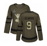 Women's St. Louis Blues #9 Doug Gilmour Authentic Green Salute to Service 2019 Stanley Cup Champions Hockey Jersey