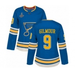 Women's St. Louis Blues #9 Doug Gilmour Authentic Navy Blue Alternate 2019 Stanley Cup Champions Hockey Jersey