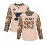 Women's St. Louis Blues #99 Wayne Gretzky Authentic Camo Veterans Day Practice 2019 Stanley Cup Champions Hockey Jersey