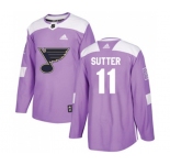 Youth Adidas St. Louis Blues #11 Brian Sutter Authentic Purple Fights Cancer Practice NHL Jersey